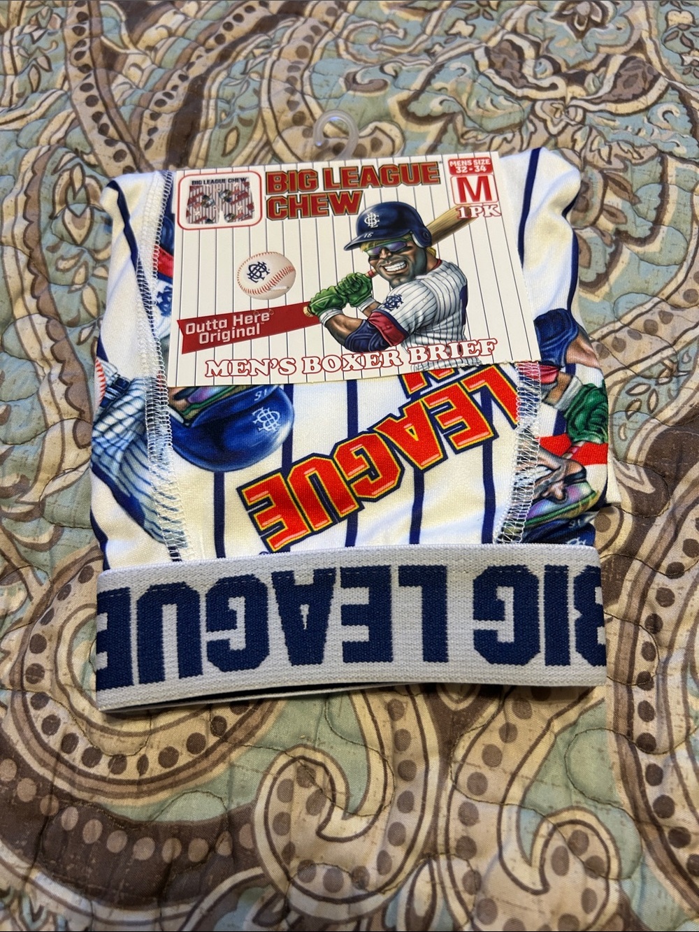Men's Boxer Brief - White with Blue & Red Baseball Print